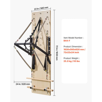 B44-F - Durable Wall-Mounted Pilates Reformer with 8 Resistance Levels