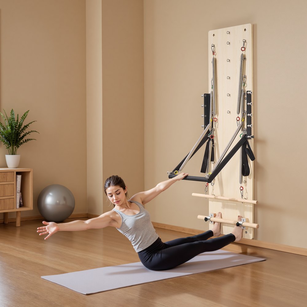 B44-F - Durable Wall-Mounted Pilates Reformer with 8 Resistance Levels