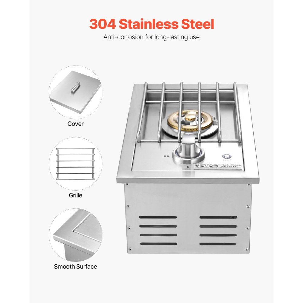 GSB1L - 17,000 BTU Stainless Steel Side Burner for Efficient Outdoor Cooking