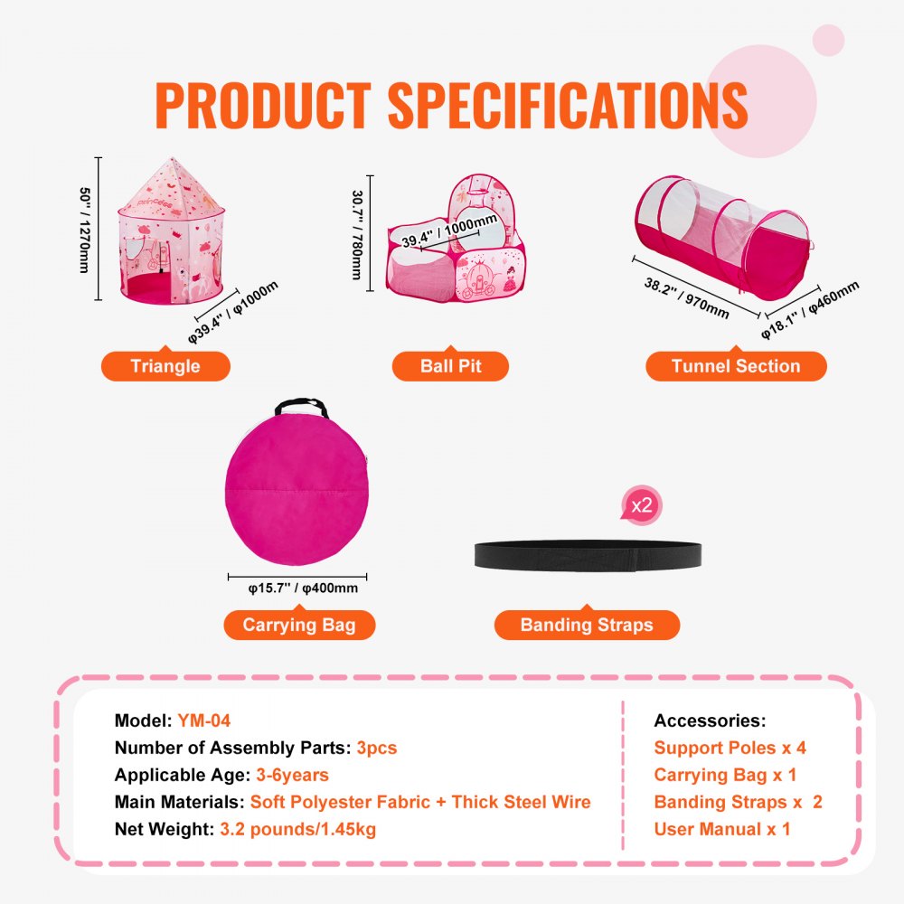 YM-04 - Portable 3-in-1 Kids Play Tent & Tunnel, Lightweight Fun