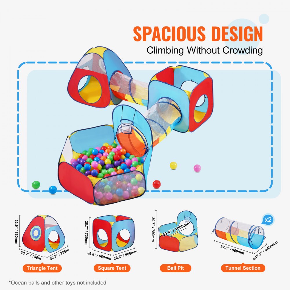 YM-07 - 5-in-1 Kids Play Tent with Tunnel & Basketball Hoop