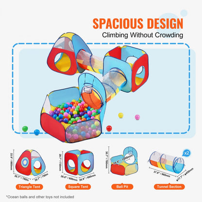 YM-07 - 5-in-1 Kids Play Tent with Tunnel & Basketball Hoop