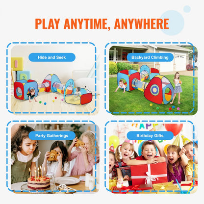 YM-07 - 5-in-1 Kids Play Tent with Tunnel & Basketball Hoop