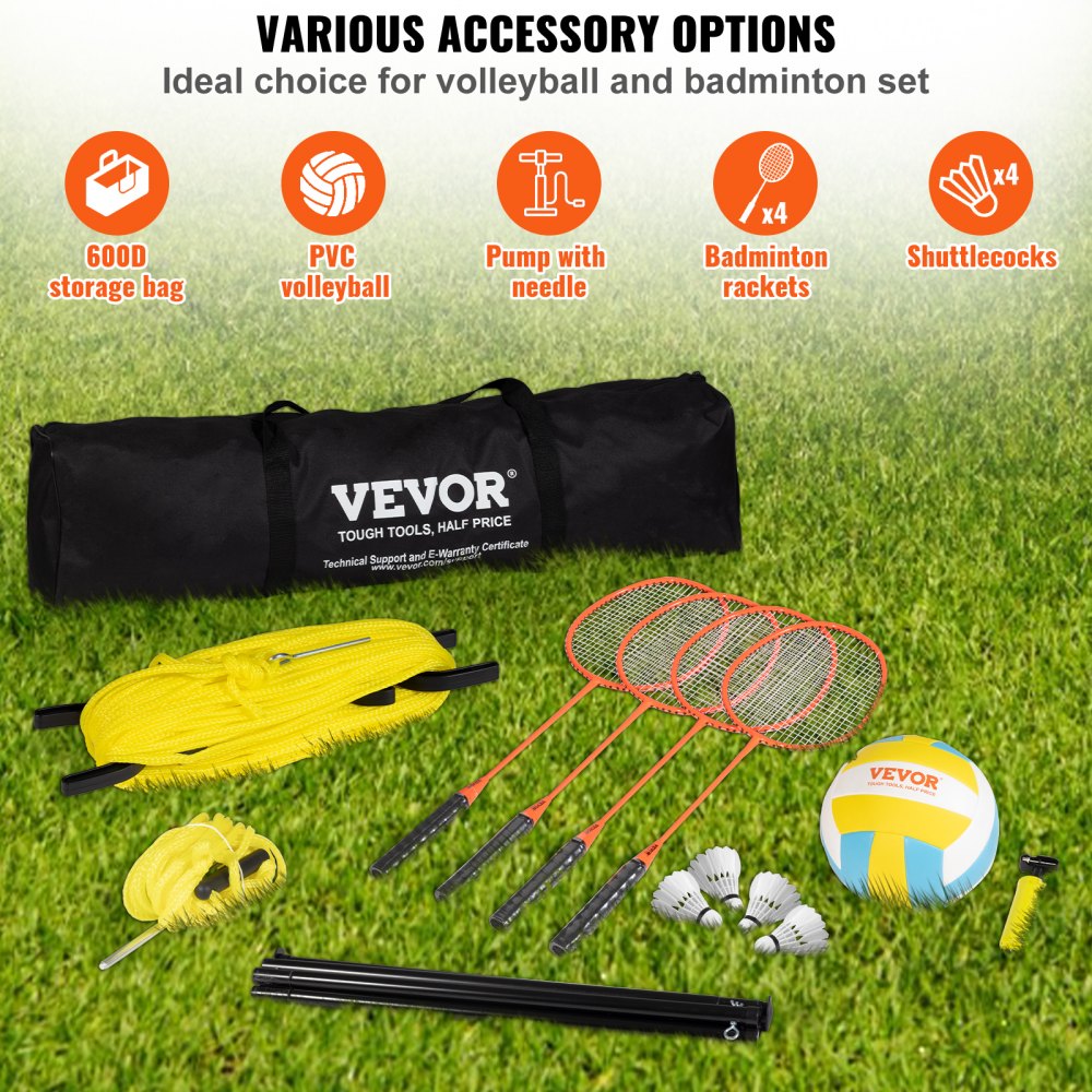 JH-301 - Portable 32ft VEVOR Volleyball & Badminton Set for Outdoor Fun