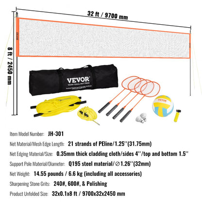 JH-301 - Portable 32ft VEVOR Volleyball & Badminton Set for Outdoor Fun