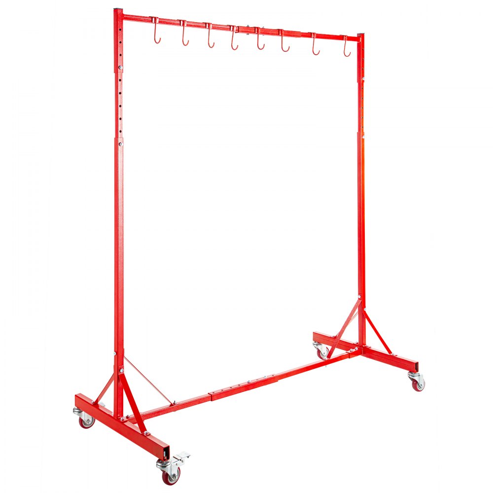 010633820464 - 5ft-7ft Adjustable Paint Rack with 8 Hooks & Wheels