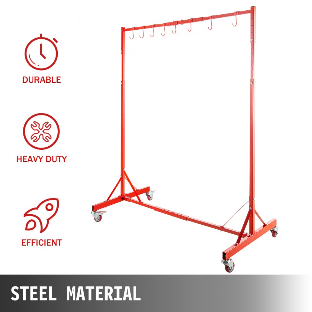 010633820464 - 5ft-7ft Adjustable Paint Rack with 8 Hooks & Wheels