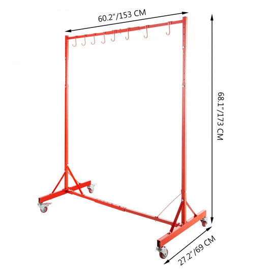 010633820464 - 5ft-7ft Adjustable Paint Rack with 8 Hooks & Wheels