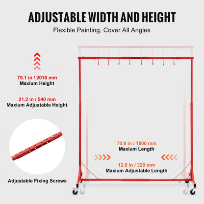 KSQJPQJ - VEVOR Telescopic Paint Rack with 8 Adjustable Hooks and Wheels