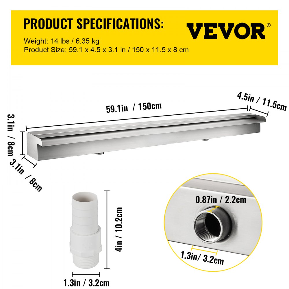 PQSB-9098 - Modern Stainless Steel Waterfall Spillway for Relaxing Ambiance