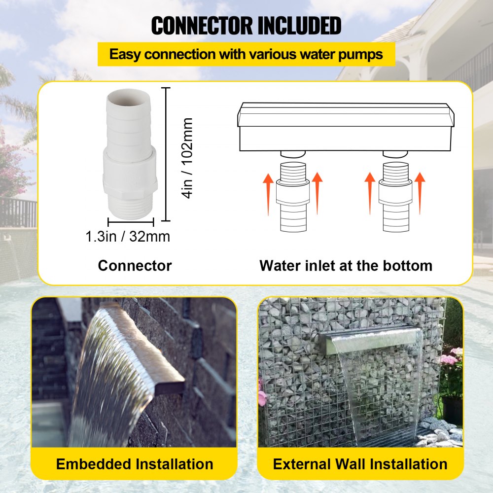 PQSB-8827 - 23.6" Stainless Steel Waterfall Spillway for Elegant Garden Decor