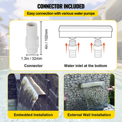 PQSB-8827 - 23.6" Stainless Steel Waterfall Spillway for Elegant Garden Decor