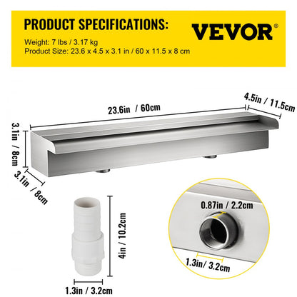 PQSB-8827 - 23.6" Stainless Steel Waterfall Spillway for Elegant Garden Decor