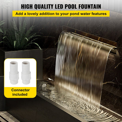 PQSB-4009 - 47.2" Stainless Steel Waterfall Fountain with Remote LED Lights