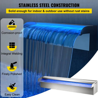 FAGA-0373 - Stainless Steel Waterfall Spillway with Remote-Controllable LED Lights