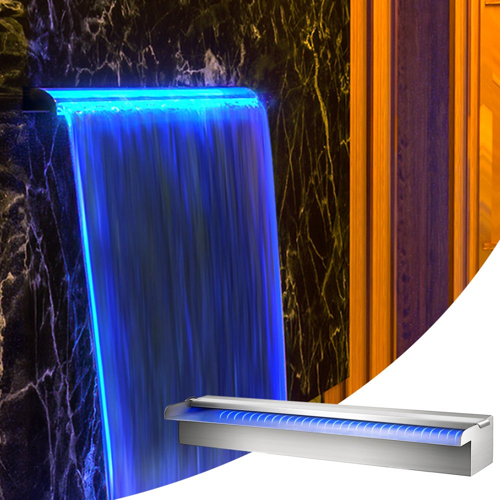 PQSB-9383 - Modern Stainless Steel Pool Fountain with Remote LED Lighting