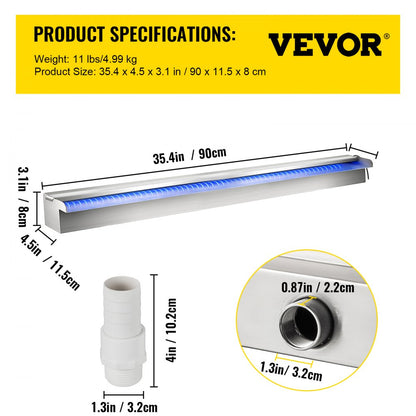 PQSB-8283 - LED Color-Changing Stainless Steel Waterfall Fountain