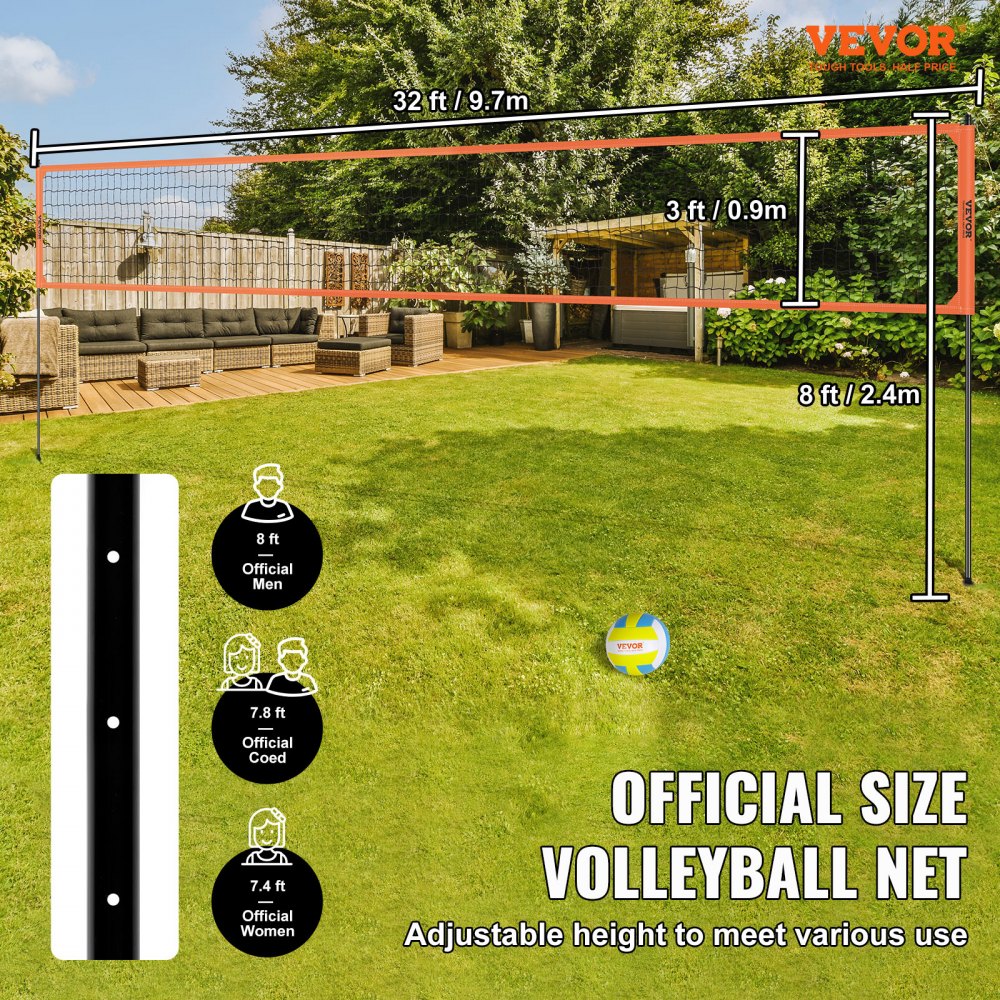 JH-203 - Adjustable Portable Volleyball Net System, 32x3ft, Easy Setup