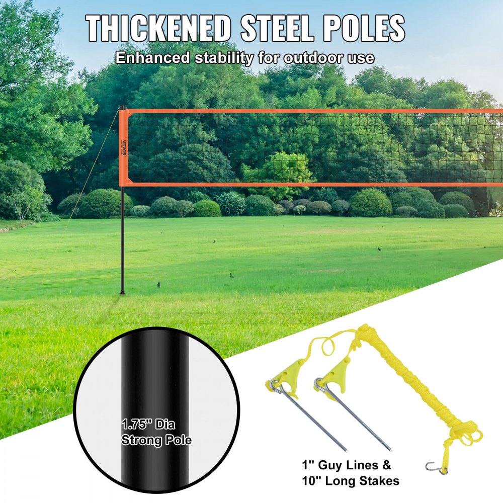 JH-203 - Adjustable Portable Volleyball Net System, 32x3ft, Easy Setup