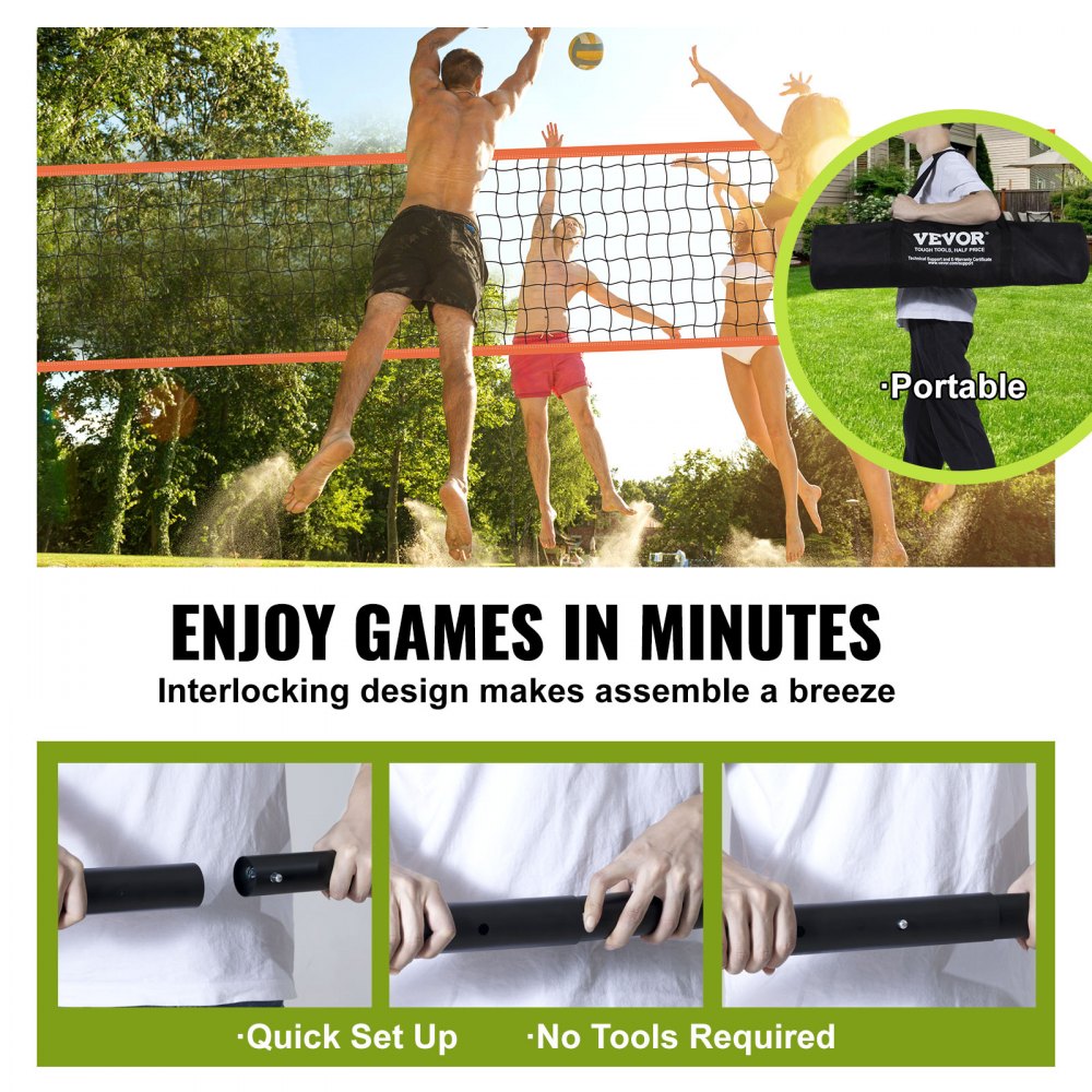 JH-203 - Adjustable Portable Volleyball Net System, 32x3ft, Easy Setup