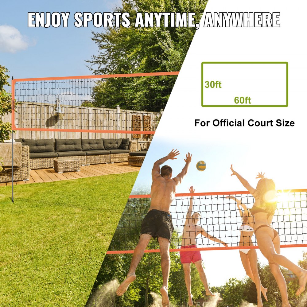 JH-203 - Adjustable Portable Volleyball Net System, 32x3ft, Easy Setup