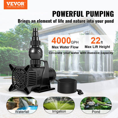 010180936776 - 4000GPH Submersible Pond Pump with 22FT Lift & Quiet Operation