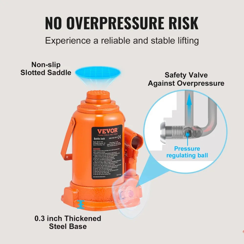 QJD-01-012A - Heavy-Duty 12 Ton Hydraulic Bottle Jack, 7.5-14 Inch Lift Range