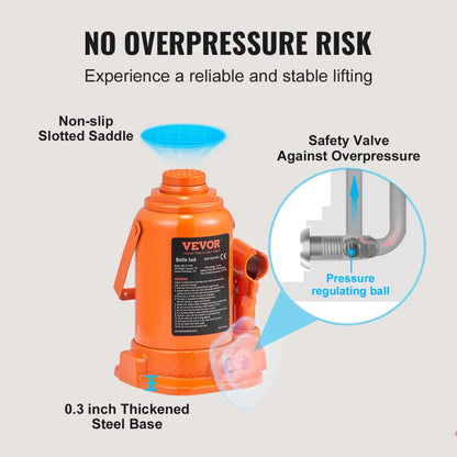 QJD-01-012A - Heavy-Duty 12 Ton Hydraulic Bottle Jack, 7.5-14 Inch Lift Range