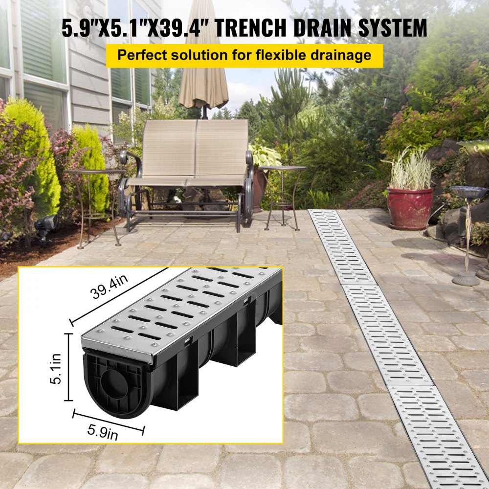 PSG100*100*3M - Durable 5.9" HDPE Trench Drain System for Efficient Water Collection
