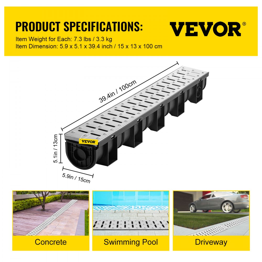 PSG100*100*3M - Durable 5.9" HDPE Trench Drain System for Efficient Water Collection
