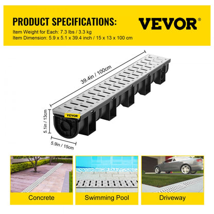PSG100*100*3M - Durable 5.9" HDPE Trench Drain System for Efficient Water Collection