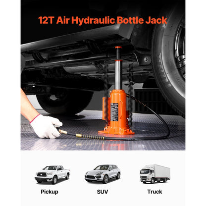QJD-012S-01QD - 12-Ton Air Hydraulic Bottle Jack, 6.69-12.6" Range