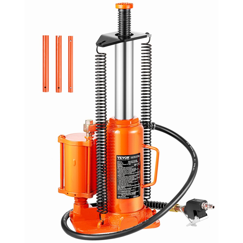 QJD-012S-01QD - 12-Ton Air Hydraulic Bottle Jack, 6.69-12.6" Range