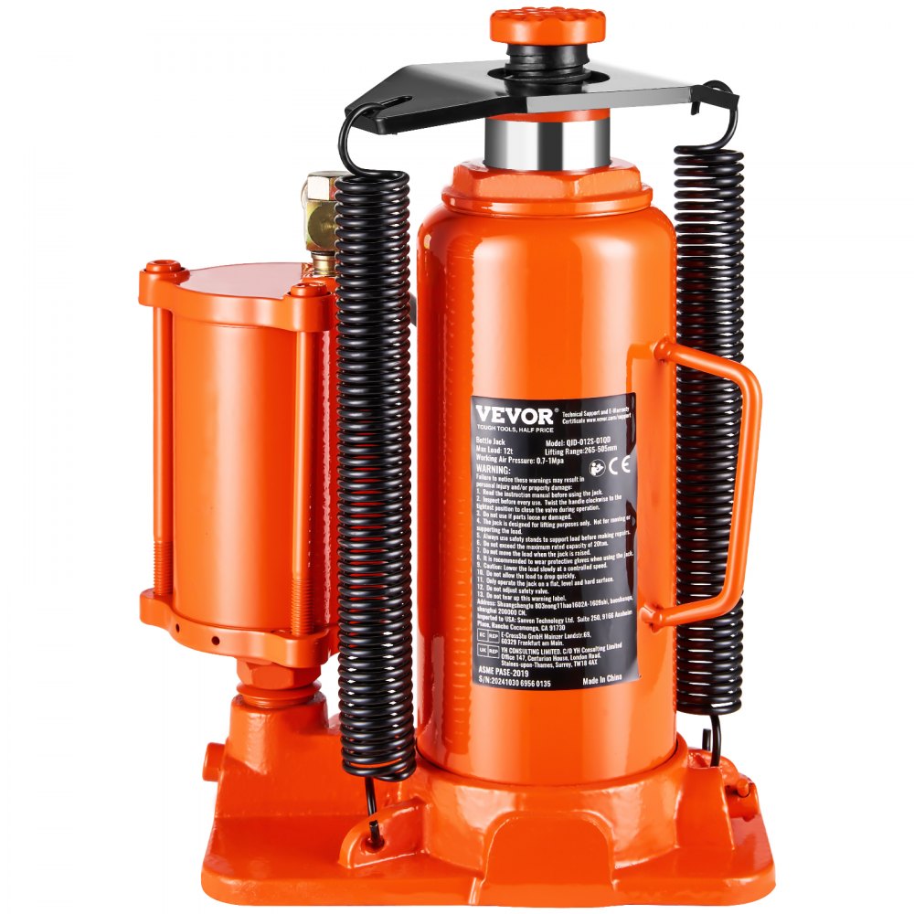 QJD-012S-01QD - 12-Ton Air Hydraulic Bottle Jack, 6.69-12.6" Range