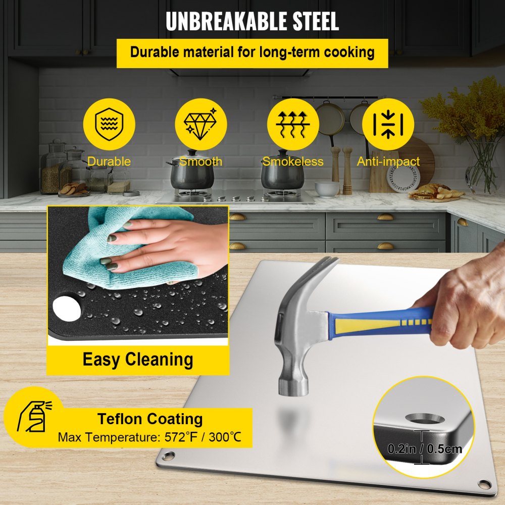 vv-ps-055136 - Durable Steel Pizza Stone with 20x Heat Conductivity, 572℉ Max