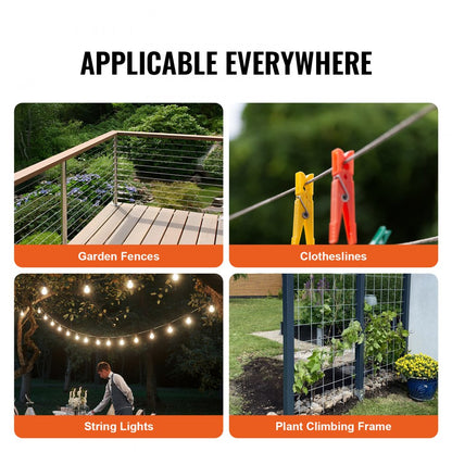 W1/8-100 - 100ft Vinyl-Coated 304 Stainless Steel Wire Rope for Outdoor Use