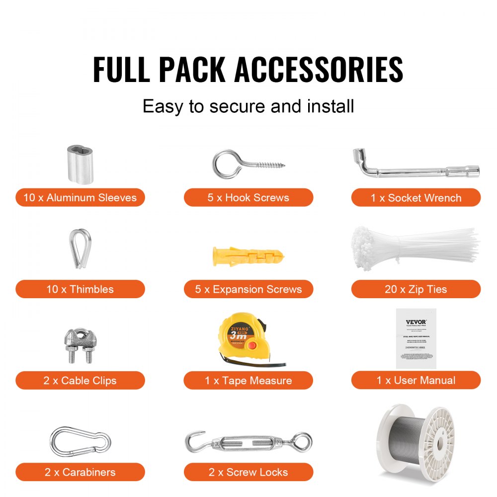 W1/8-100 - 100ft Vinyl-Coated 304 Stainless Steel Wire Rope for Outdoor Use