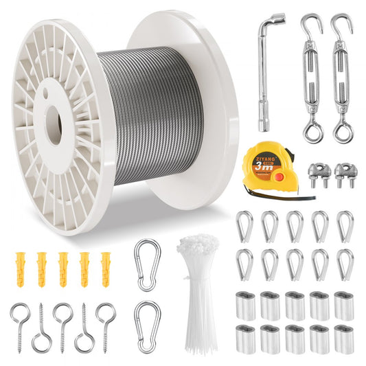 W1/8-100 - 100ft Vinyl-Coated 304 Stainless Steel Wire Rope for Outdoor Use