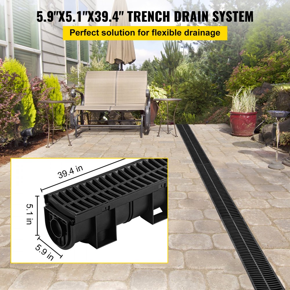 PSG100*100*6M - Durable 1M VEVOR Trench Drain System for Easy Water Management