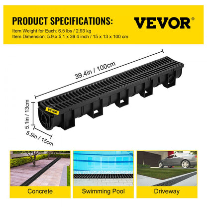 PSG100*100*6M - Durable 1M VEVOR Trench Drain System for Easy Water Management