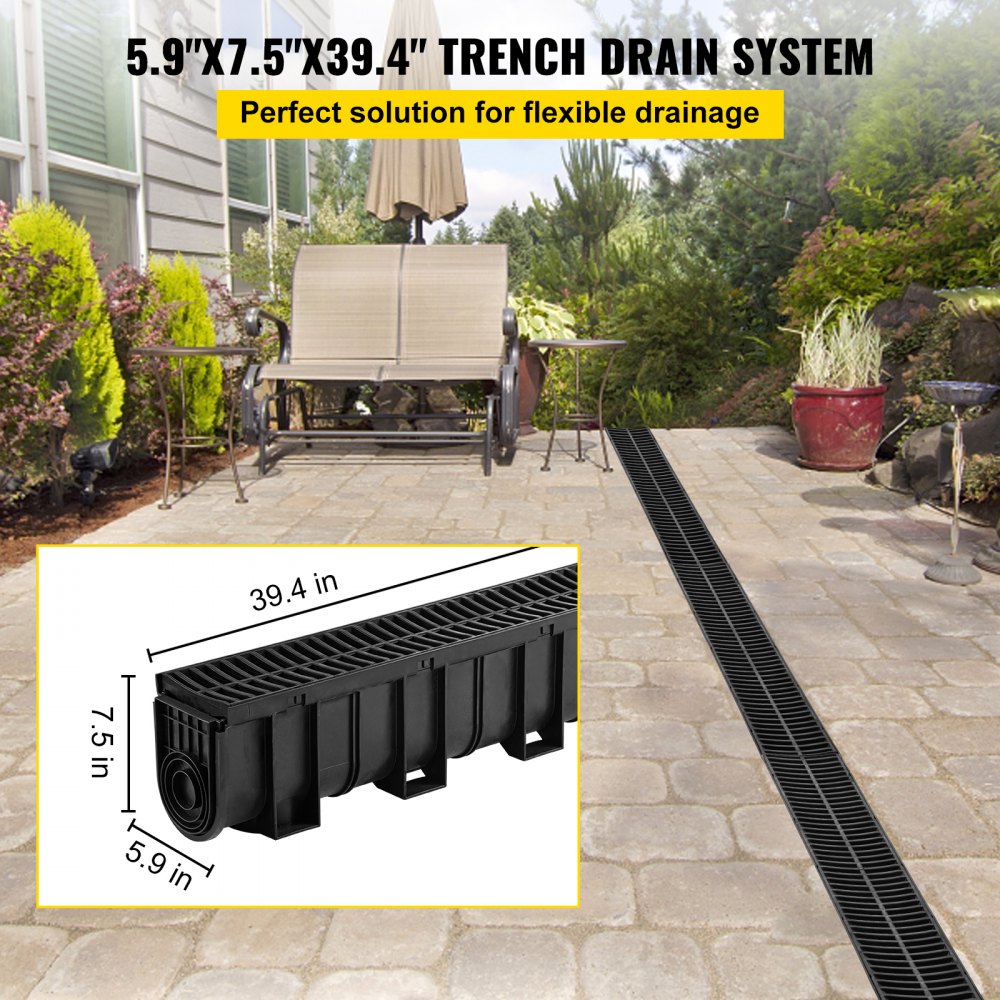 PSG100*150*4M - 39.4" VEVOR Trench Drain System, HDPE, B125 Rated