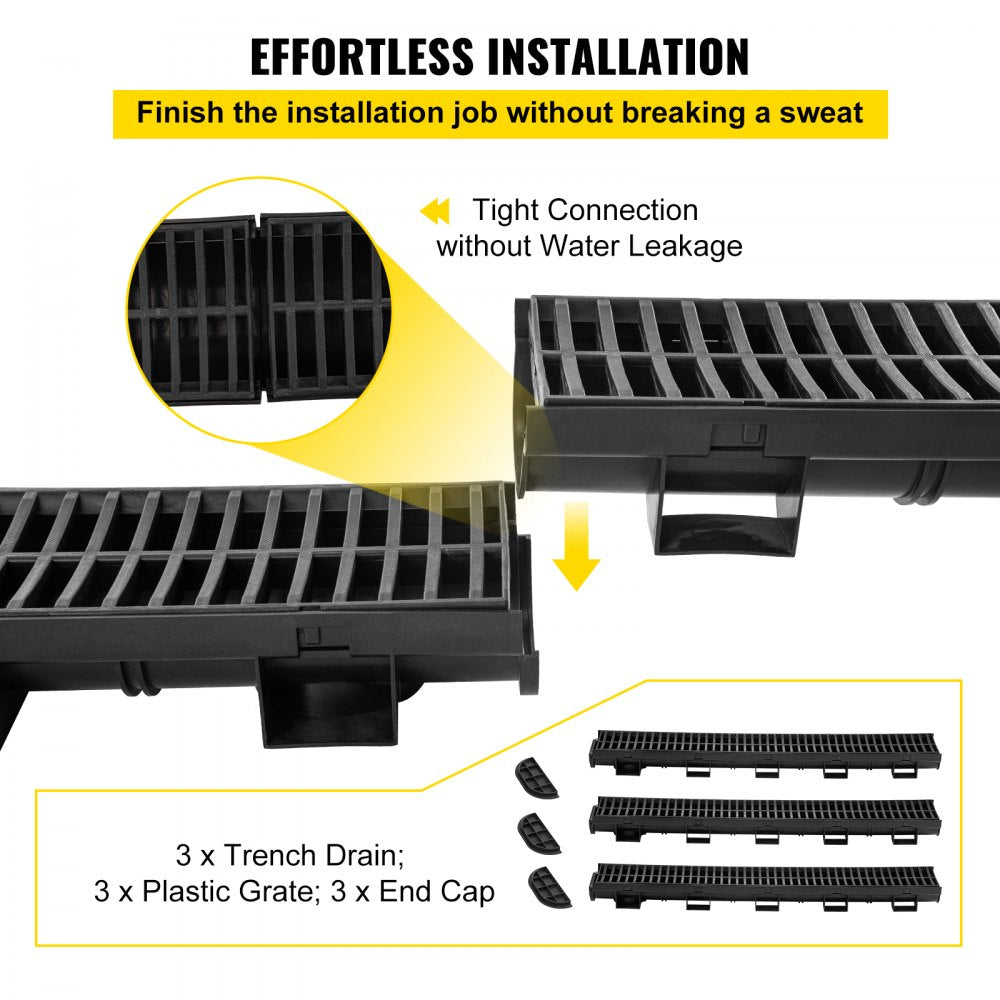 PSG100*45 - Durable HDPE Trench Drain System, 5.7 x 3.1 x 39.4 Inch