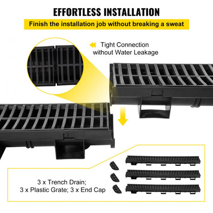 PSG100*45 - Durable HDPE Trench Drain System, 5.7 x 3.1 x 39.4 Inch