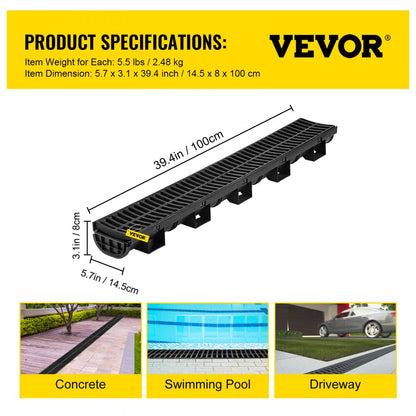 PSG100*45*5M - VEVOR 39.4" HDPE Trench Drain for Efficient Water Flow
