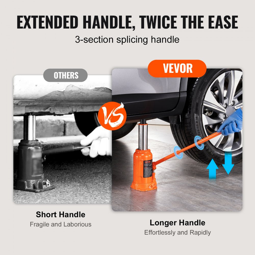 QJD-01-020A - 20 Ton Hydraulic Bottle Jack, Lifting Range 9.4-17.7 Inches