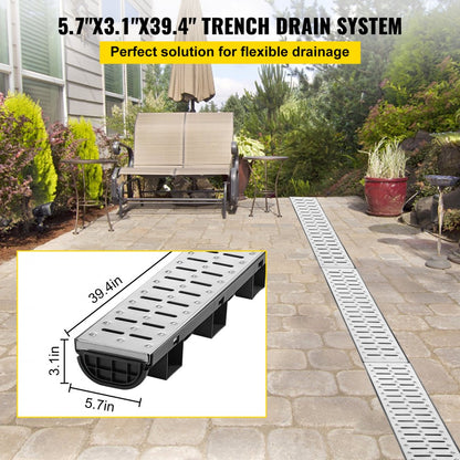 PSG100*45*5M - 1m VEVOR HDPE Trench Drain System for Durable Water Collection