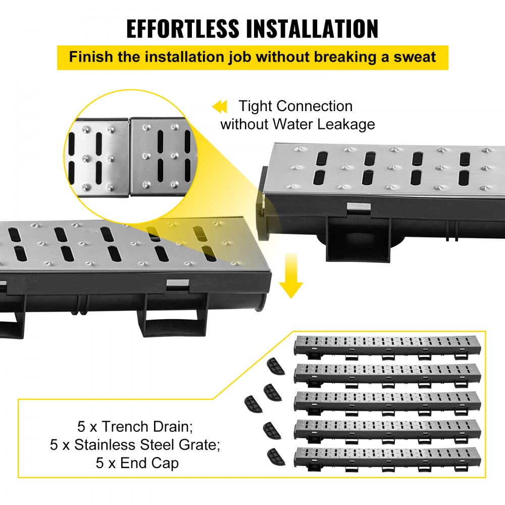 PSG100*45*5M - 1m VEVOR HDPE Trench Drain System for Durable Water Collection