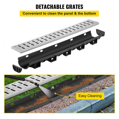 PSG100*45*5M - 1m VEVOR HDPE Trench Drain System for Durable Water Collection