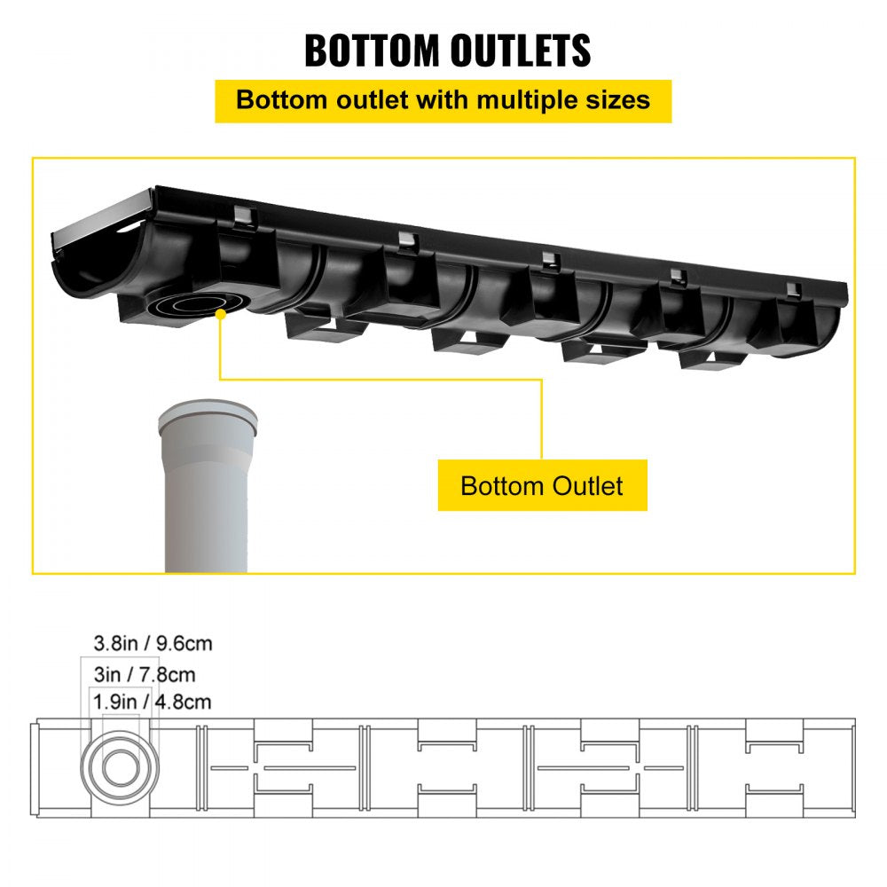 PSG100*45*5M - 1m VEVOR HDPE Trench Drain System for Durable Water Collection