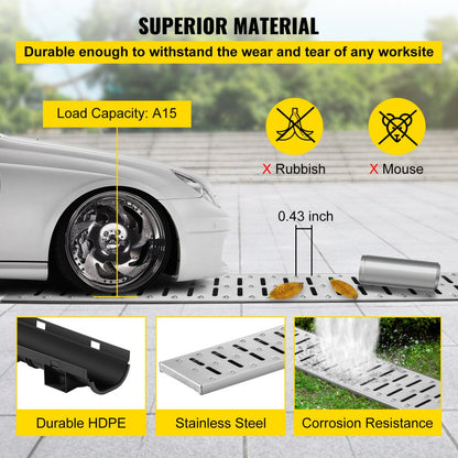 PSG100*45*5M - 1m VEVOR HDPE Trench Drain System for Durable Water Collection